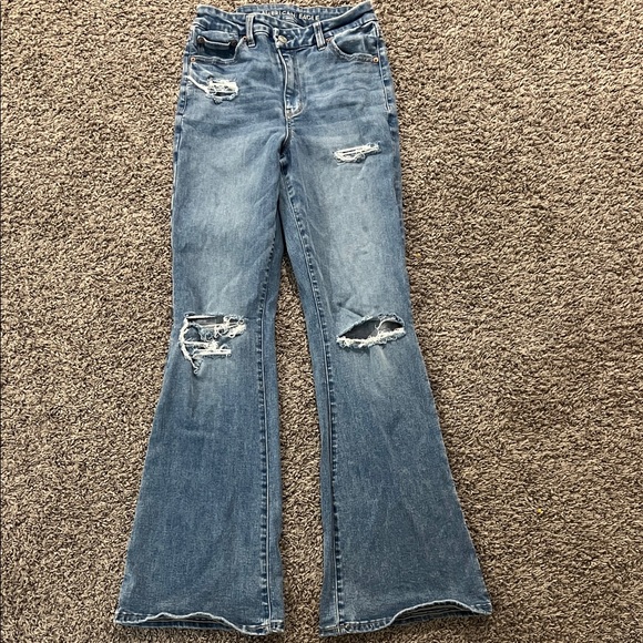 American Eagle Outfitters Denim - American Eagle Outfitters High Waist Ripped Blue Wide Leg Jeans